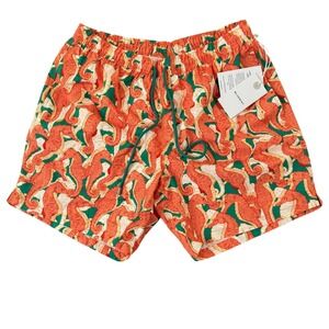 Bluemint Arthus 2XL 6in Orange Seahorse Print Mesh Lined Men's Swim Trunks NWT